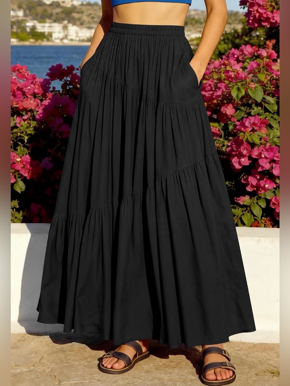 ANRABESS Women's Boho Flowy Maxi Skirt with Pockets 100% Rayon